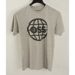 OSS Onsomeshit Men's Medium Short Sleeve Gray Knit Globe Graphic‎ Crew T-Shirt